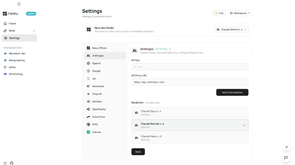 Open the Settings page
